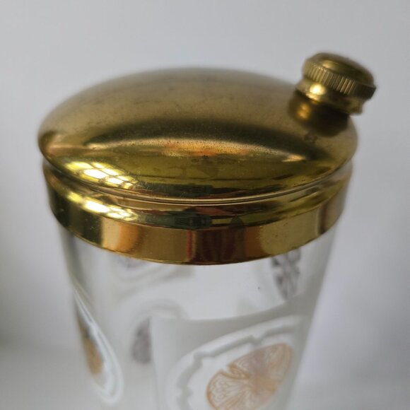 Vintage Glass Cocktail Shaker With Gold-Tone Lid & Retro Pattern Design - Picture 11 of 16